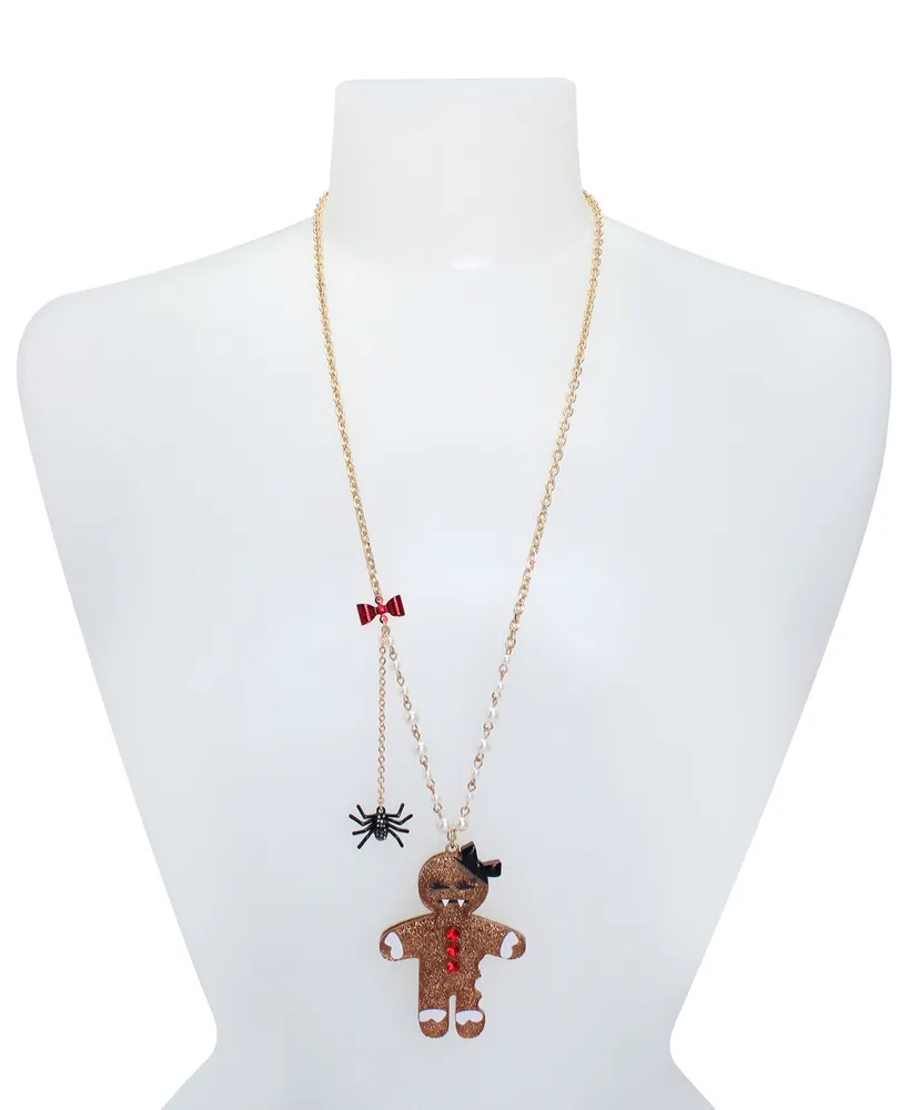 Betsey Johnson Faux Stone and Imitation Pearl Gingerbread Girl Long Pendant