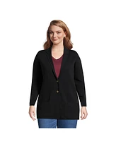 Lands' End Plus Fine Gauge Cotton Button Front Blazer Sweater