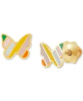 Children's Striped Enamel Butterfly Stud Earrings in 14k Gold