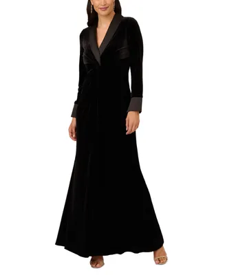 Adrianna Papell Women's Velvet Twist-Front Tuxedo Gown