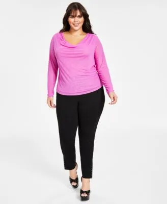 Bar Iii Plus Size Long Sleeve Cowl Neck Top High Rise Ponte Knit Leggings Created For Macys
