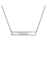 Bling Jewelry Thin Name Plated Sideways Horizontal Flat Bar Pendant Necklace Rose Gold Plated Sterling Silver