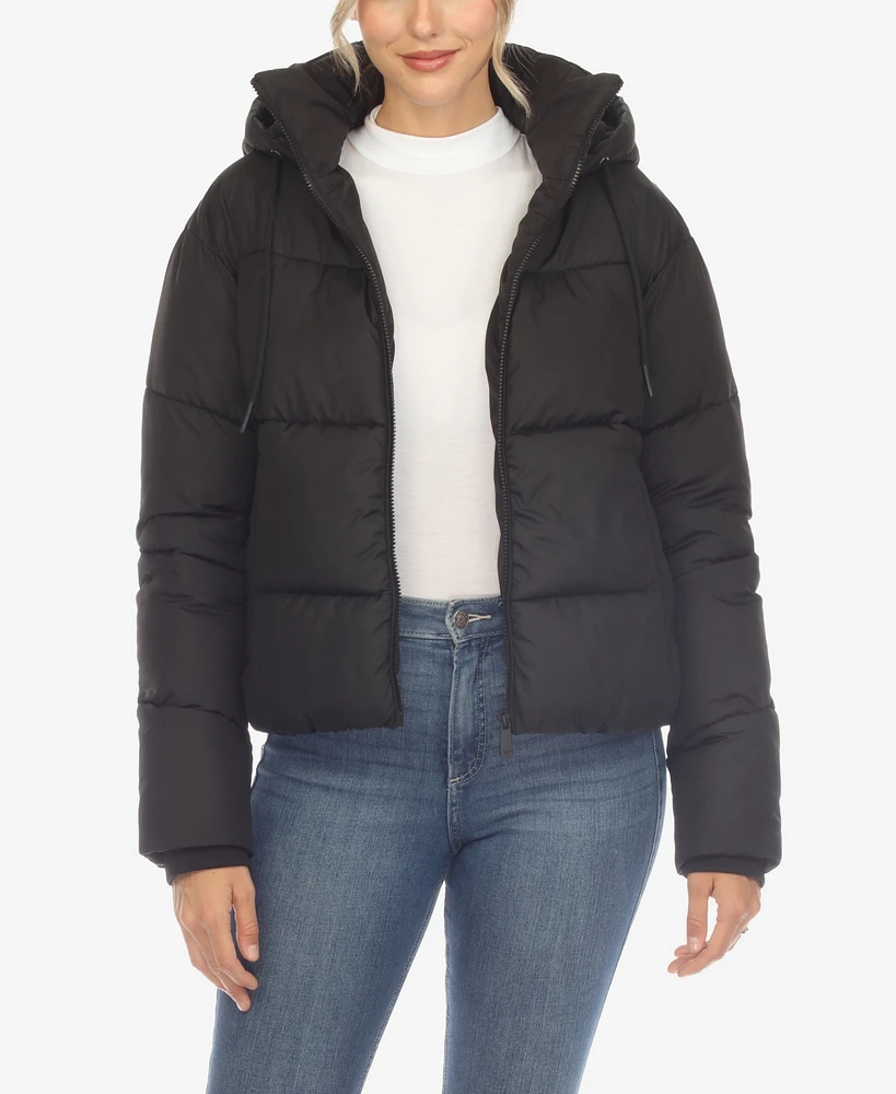 White Mark Women's Full Front Zip Hooded Bomber Puffer Jacket