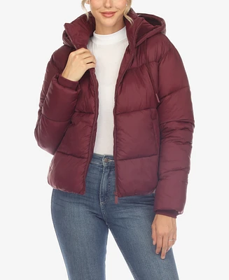 White Mark Women's Full Front Zip Hooded Bomber Puffer Jacket