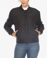 White Mark Women's Lightweight Diamond Quilted Puffer Bomber Jacket