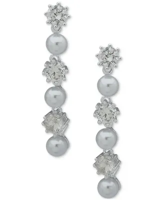 Anne Klein Silver-Tone Imitation Pearl & Crystal Flower Linear Drop Earrings