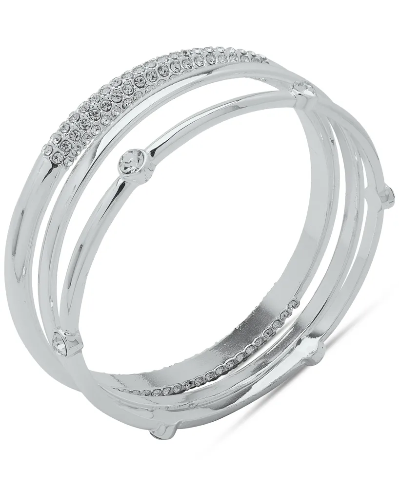 Anne Klein Women's Boxed Silver-Tone Crystal Trio Bangle Bracelet