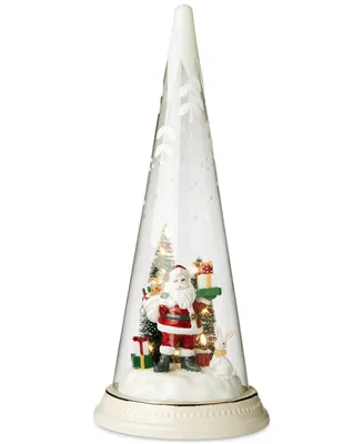 Lenox Lighted Christmas Cone With Santa Scene Figurine