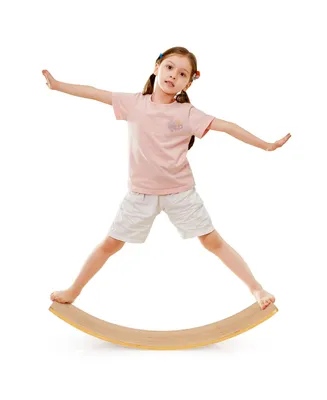 Costway Wooden Wobble Balance Board 35.5" Rocker Yoga Curvy Board Toy Kids Adult