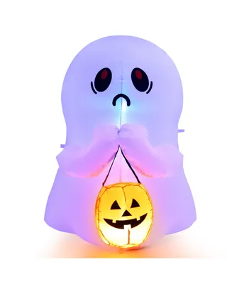 Costway 4' Halloween Inflatable Ghost Holding Pumpkin Blow up Holiday Decor w/Led Lights