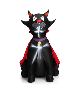 Costway 4.7 Ft Halloween Inflatable Vampire Black Cat with Red Cloak Blow-up Decoration