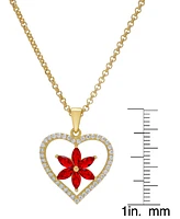 Lab-Grown Ruby (1-1/5 ct. t.w.) & Lab-Grown White Sapphire (3/8 ct. t.w.) Flower Heart 18" Pendant Necklace in 14k Gold-Plated Sterling Silver