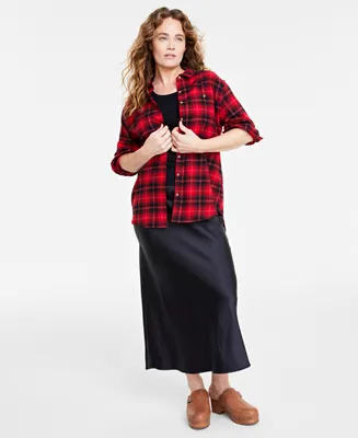 On 34th Women's Cotton Flannel Plaid Tunic Shirt, Created for Macy's