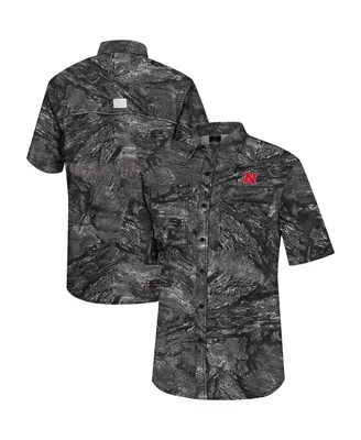 Men's Colosseum Charcoal Nebraska Huskers Realtree Aspect Charter Full-Button Fishing Shirt