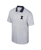 Men's Colosseum White, Navy Illinois Fighting Illini Print Stripe Polo Shirt