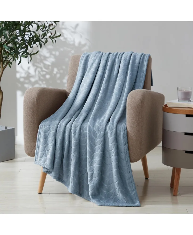 Kate Aurora Pastel Chic Embossed Leaves Ultra Plush Accent Throw Blanket - 50 in. W x 60 L Gray