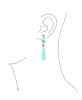 Bling Jewelry Unique Geometric Linear Long Round Triangle Elongated Oval Shape 4 Multi-Tier Summer Party Natural Turquoise Dangling Earrings