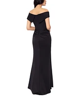 Xscape Scuba Off-The-Shoulder Gown
