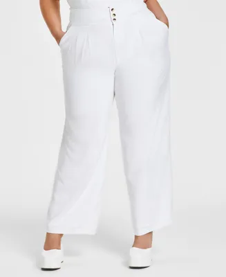 Bar Iii Plus Size High Rise Pleated Wide-Leg Pants, Created for Macy's
