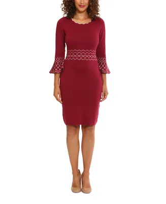 London Times Women's Contrast-Stitch Bell-Sleeve Sweater Dress