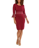 London Times Women's Contrast-Stitch Bell-Sleeve Sweater Dress