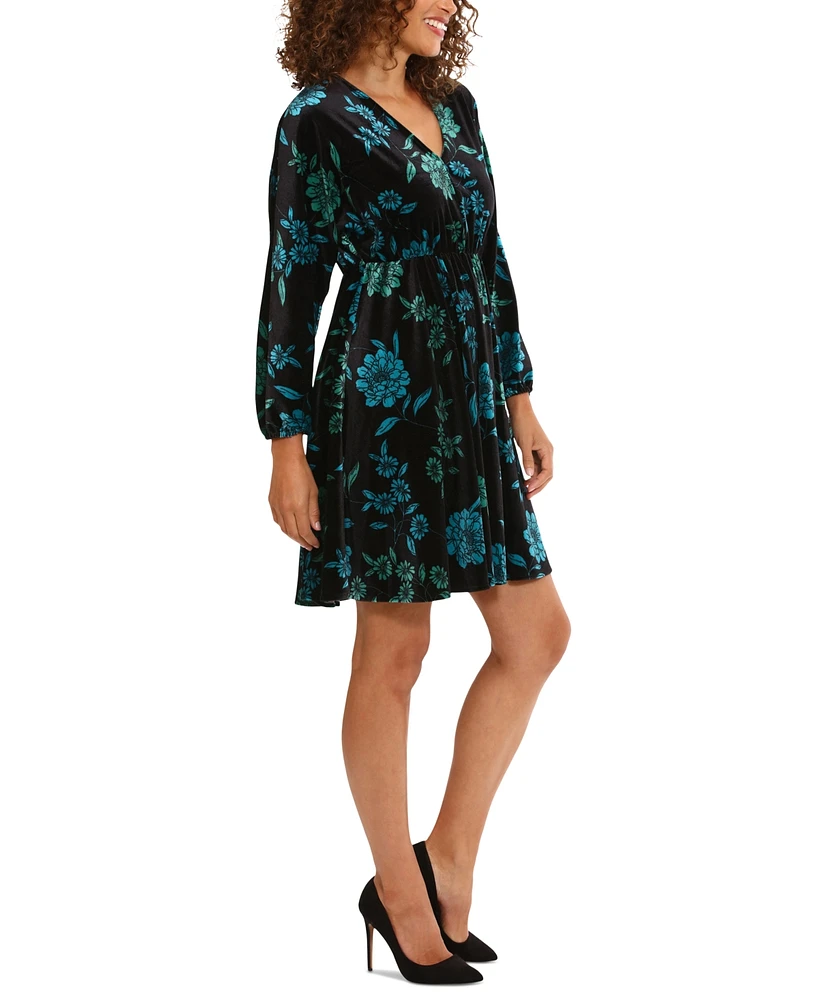 London Times Women's Dolman-Sleeve Velvet Fit & Flare Dress