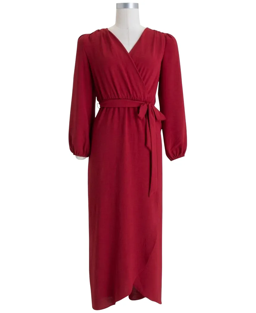 Connected Women's Surplice-Neck Faux-Wrap Long-Sleeve Dress