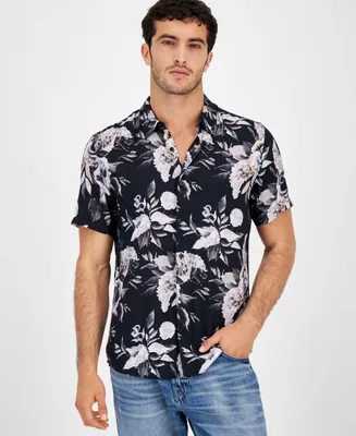 Guess Men's Floral Short Sleeve Button-Front Shirt