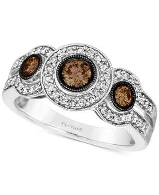 Le Vian Chocolate Diamond & Nude Diamond Abstract Three Stone Halo Ring (5/8 ct. t.w.) in 14k White Gold