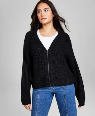 And Now This Women's Long-Sleeve V-Neck Zip-Front Cardigan, Created for Macy's