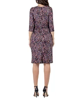 24seven Comfort Apparel Women's Print Knee Length Faux Wrap Dress