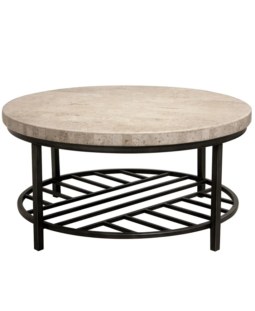 Capri 36" Stone and Metal Base Round Coffee Table