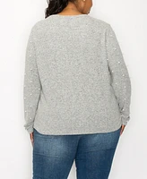 Coin 1804 Plus Long Sleeve Pullover Top with Imitation Pearls