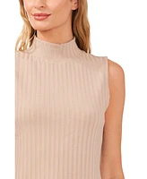 CeCe Women's Sleeveless Mock Neck Wide Rib Knit Top