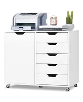 Costway 5-Drawer Chest Rolling Storage Dresser Lateral File Cabinet with Adjustable Shelf