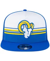 Men's New Era White, Royal Los Angeles Rams Striped A-Frame 9FIFTY Trucker Snapback Hat