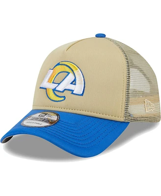 Men's New Era Tan, Royal Los Angeles Rams All Day A-Frame Trucker 9FORTY Adjustable Hat