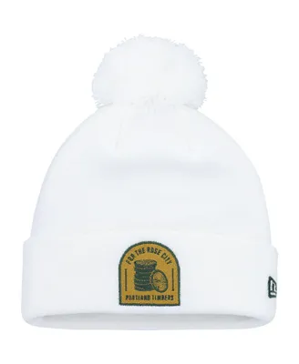 Men's New Era White Portland Timbers Jersey Hook Cuffed Knit Hat with Pom