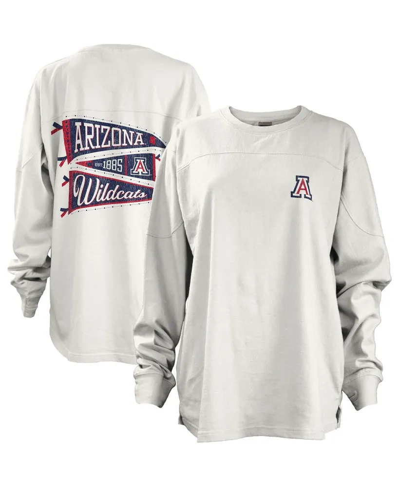 Women's Pressbox White Arizona Wildcats Pennant Stack Oversized Long Sleeve T-shirt