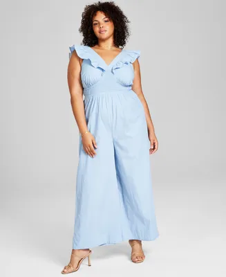 And Now This Plus Size Ruffled-Neck Jumpsuit