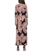 24seven Comfort Apparel Women's Paisley Sleeve Side Slit Maxi Dress