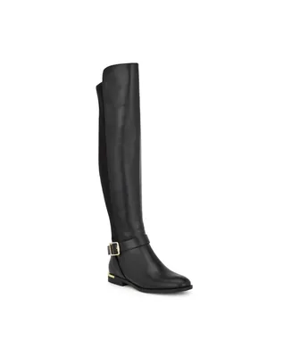 Nine West Women's Andone Round Toe Over The Knee Casual Boots - Black Smooth