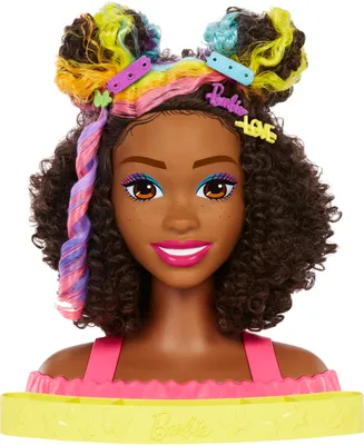 Barbie Deluxe Styling Head, Barbie Totally Hair, Curly Brown Rainbow Hair - Multi