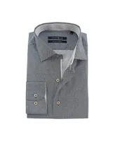 Hammer Made - Men's Cotton Dark Blue Print Dress Shirt with Spread Collar