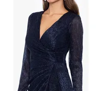 Betsy & Adam Petite Metallic-Knit Long-Sleeve Gown