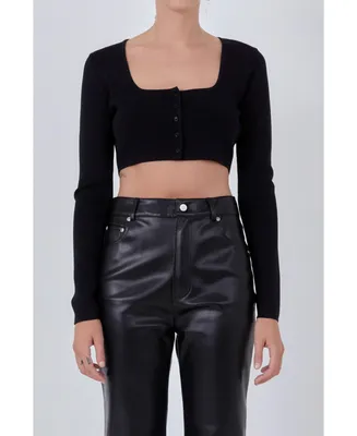 Women's Cropped Knit Buttoned Top