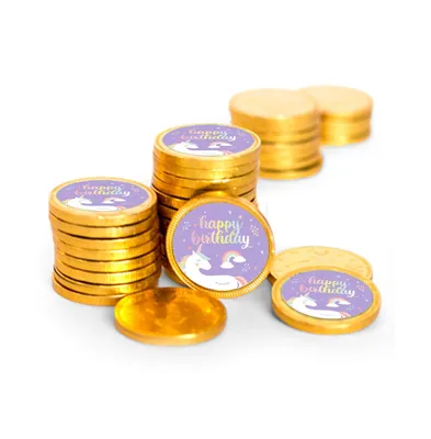 84 Pcs Unicorn Kid's Birthday Candy Party Favors Chocolate Coins (84 Count) - Gold Foil - By Just Candy