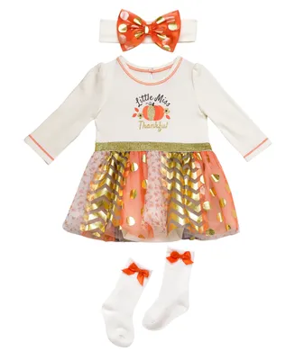 Baby Starters Baby Girls Thanksgiving Dress, Headband and Socks, 3 Piece Set