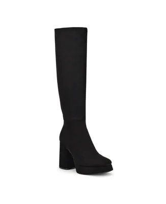 Nine West Women's Vadda Block Heel Square Toe Dress Wide Calf Boots - Black