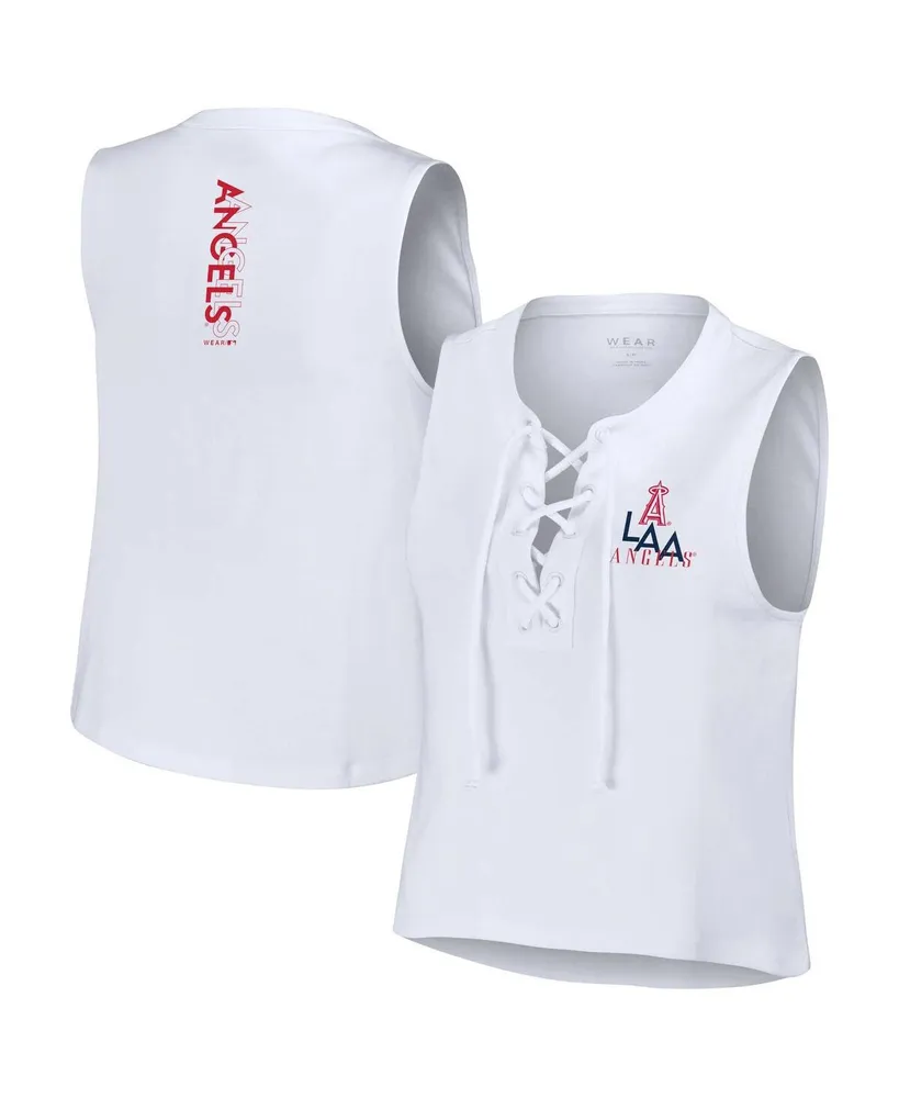 Women's Wear by Erin Andrews White Los Angeles Angels Lace-Up Tank Top